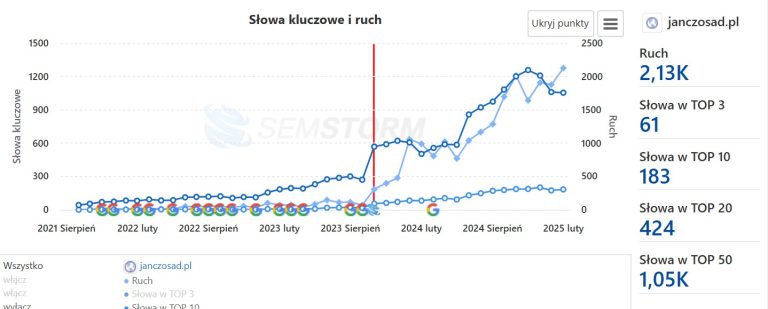 widok semstorm z wykresu dla klienta który rozpocząl pozycjonowanie